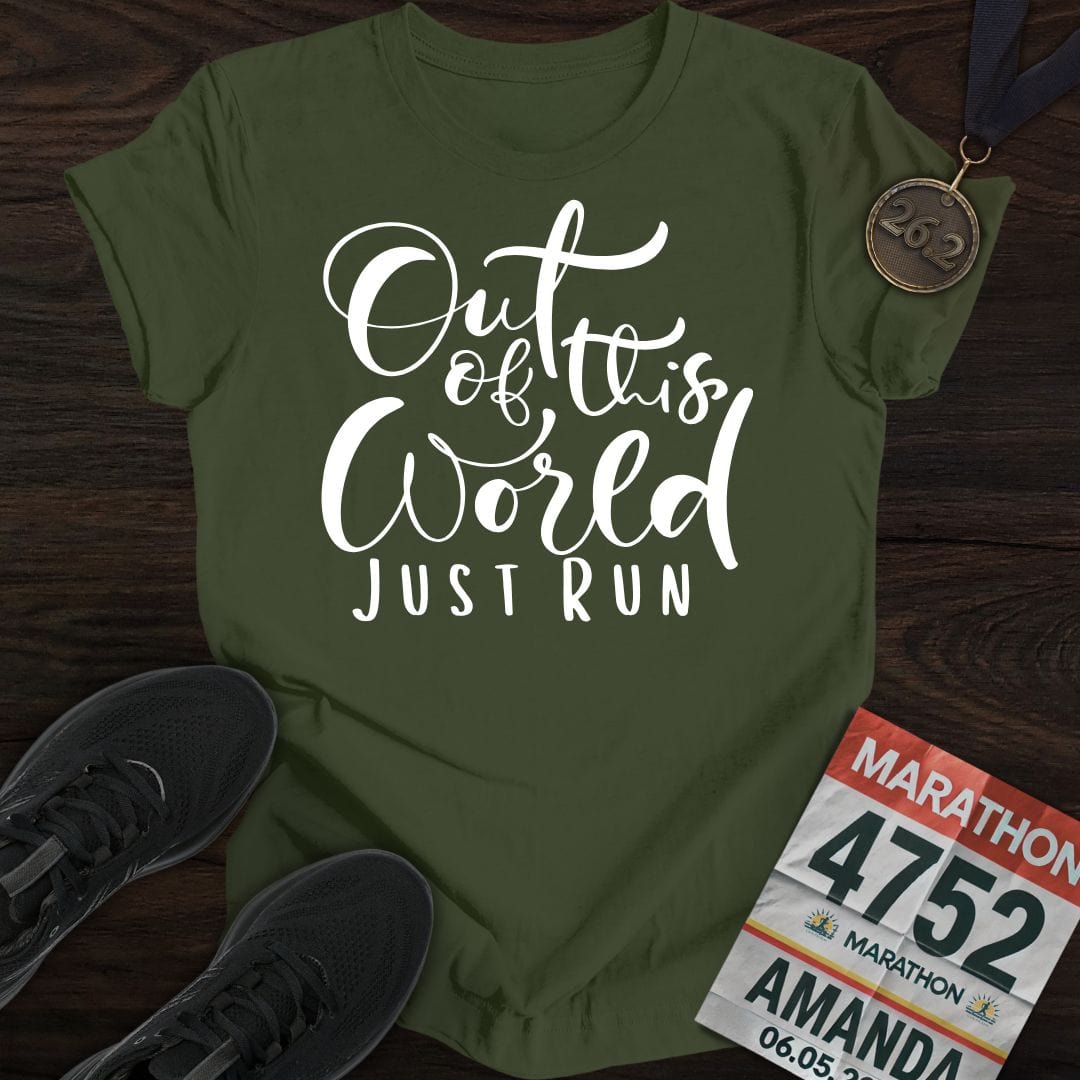 Printify T-Shirt Military Green / S Out of This World, Just Run T-shirt