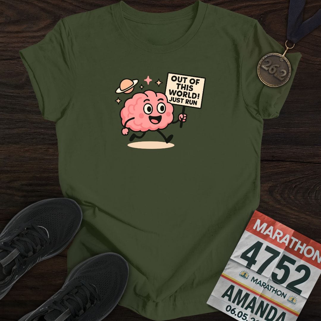 Printify T-Shirt Military Green / S Out of This World, Just Run T-shirt