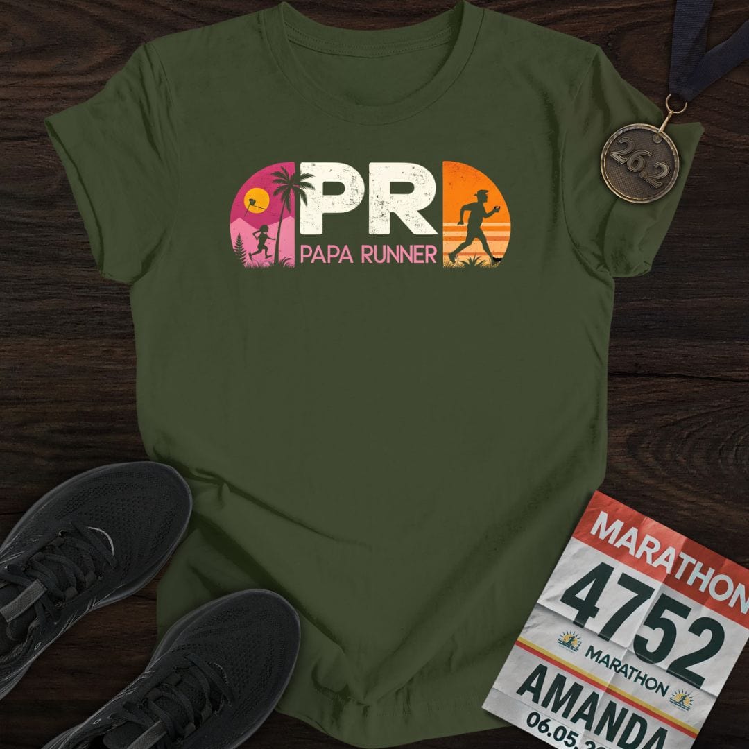 Printify T-Shirt Military Green / S PR: Papa Runner -1- T-shirt