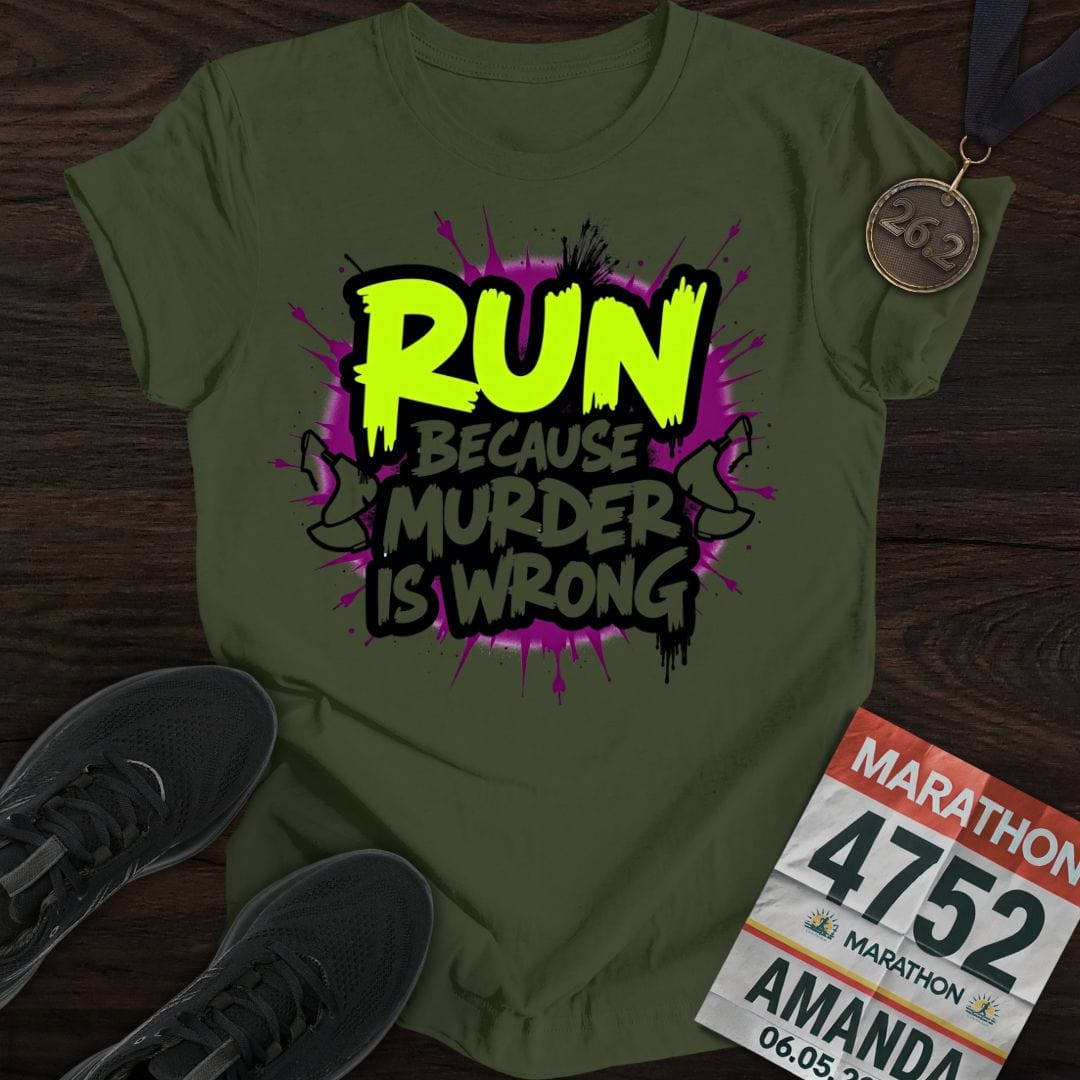 Printify T-Shirt Military Green / S Run Against Murder T-shirt