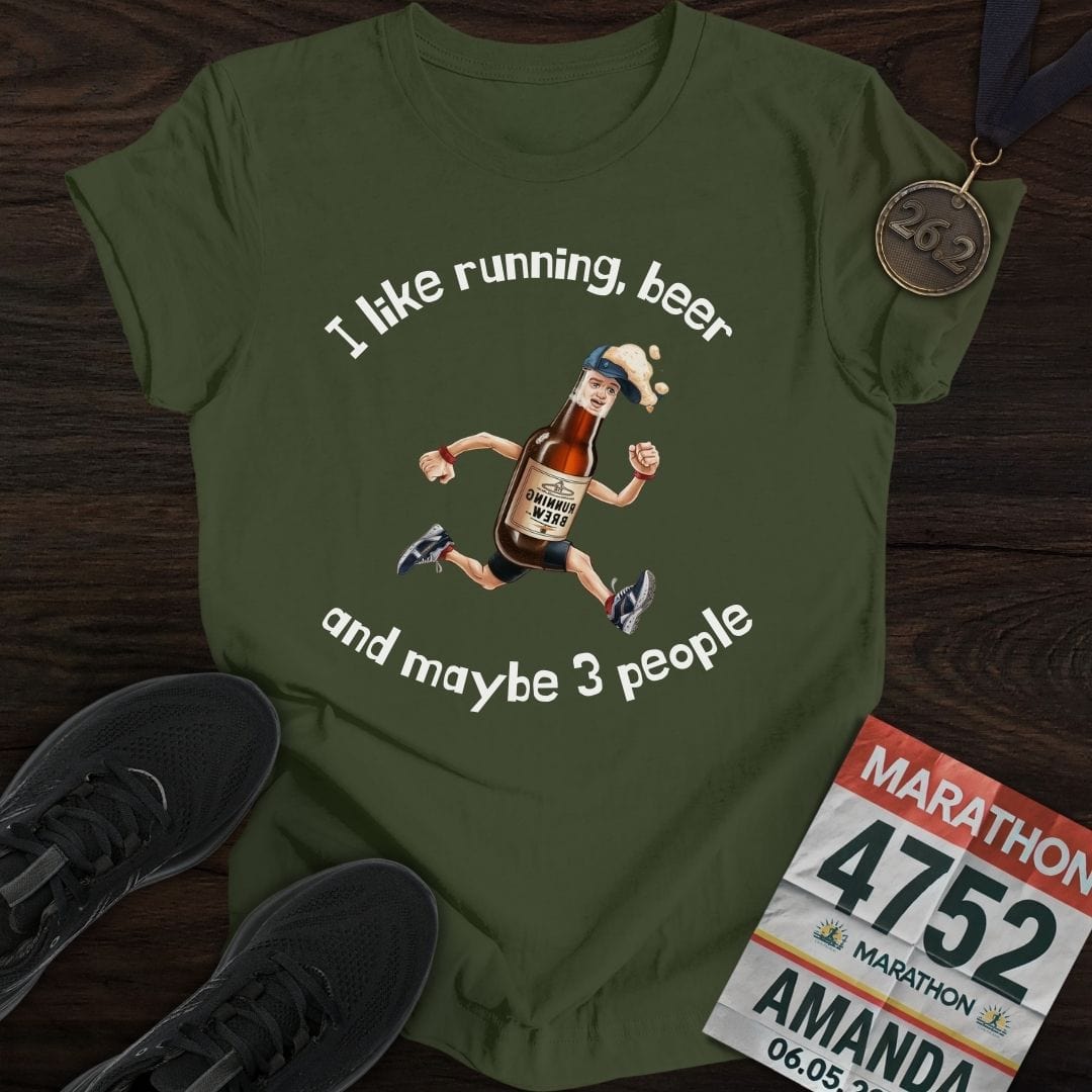 Printify T-Shirt Military Green / S Run And Beer T-Shirt