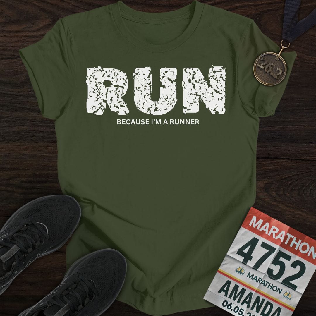 Printify T-Shirt Military Green / S Run Because I'm A Runner