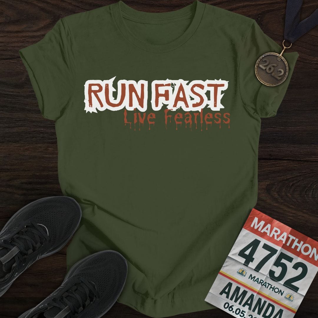 Printify T-Shirt Military Green / S Run Fast Live Fearless T-Shirt