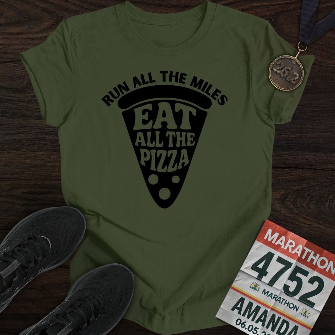 Printify T-Shirt Military Green / S Run For Pizza T-Shirt