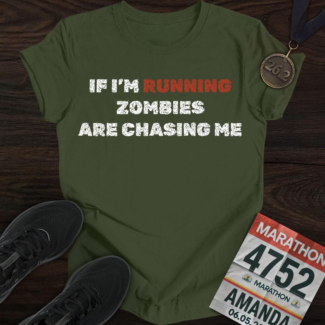 Printify T-Shirt Military Green / S Run From Zombies T-Shirt