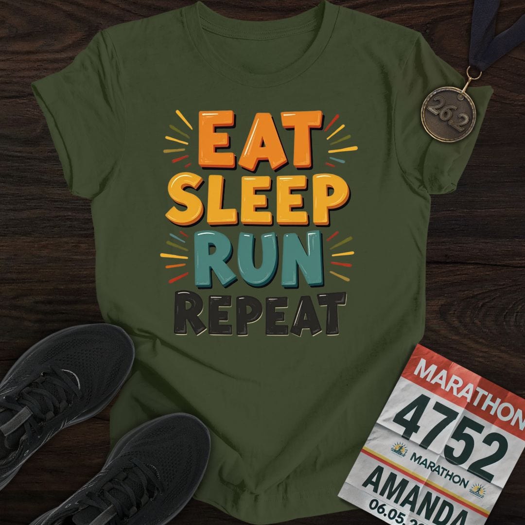 Printify T-Shirt Military Green / S Run Repeat Run T-shirt
