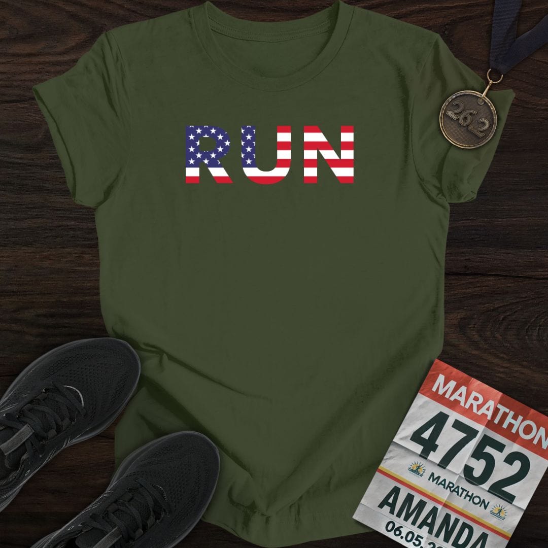 Printify T-Shirt Military Green / S Run USA T-Shirt