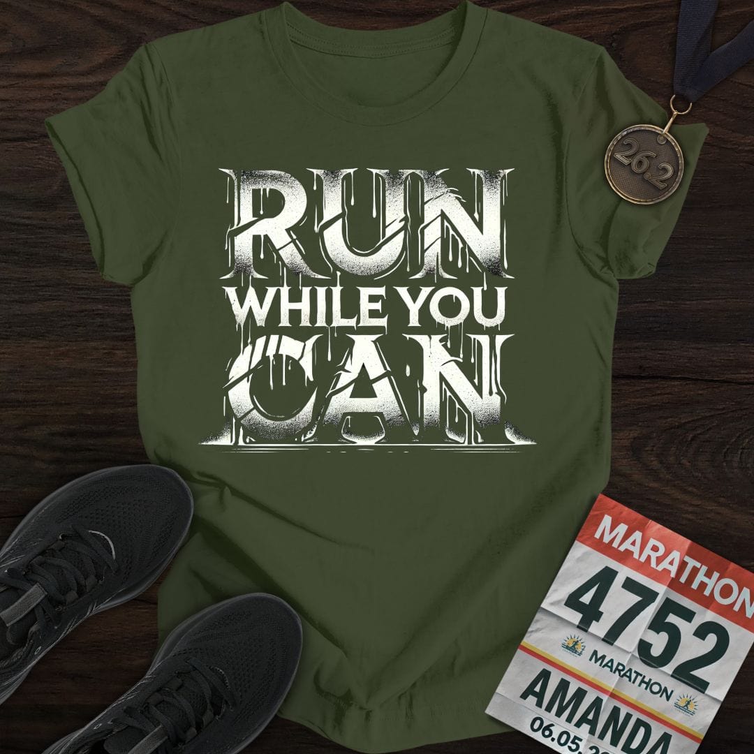 Printify T-Shirt Military Green / S Run While You Can T-shirt