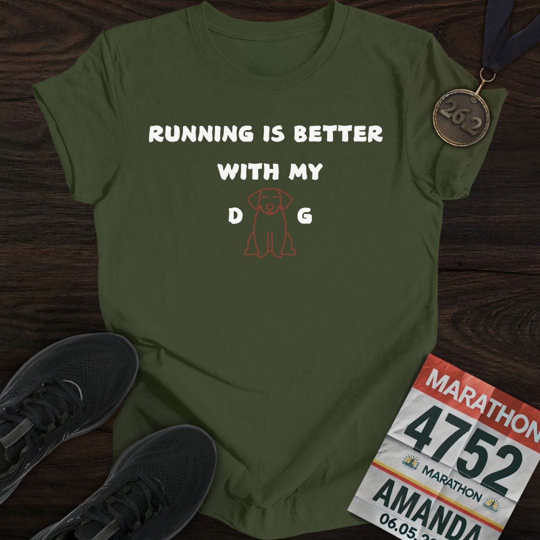 Printify T-Shirt Military Green / S Run With Dog T-Shirt