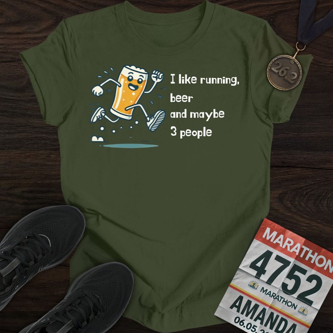 Printify T-Shirt Military Green / S Running & 3 People T-Shirt
