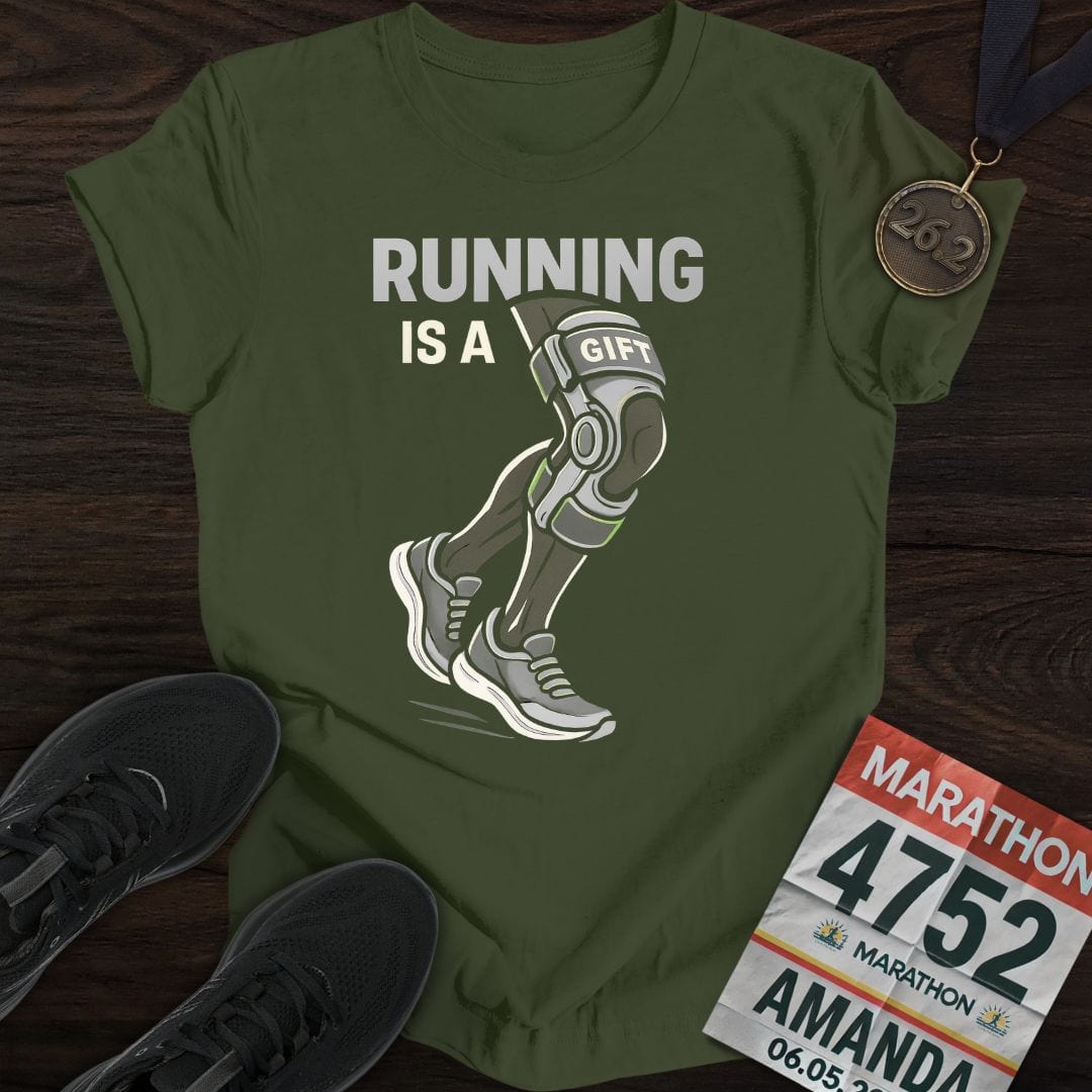 Printify T-Shirt Military Green / S Running is a gift -2- T-Shirt