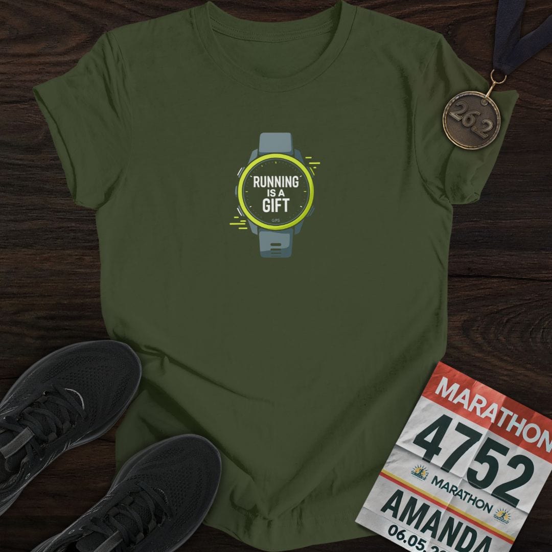 Printify T-Shirt Military Green / S Running is a gift T-Shirt