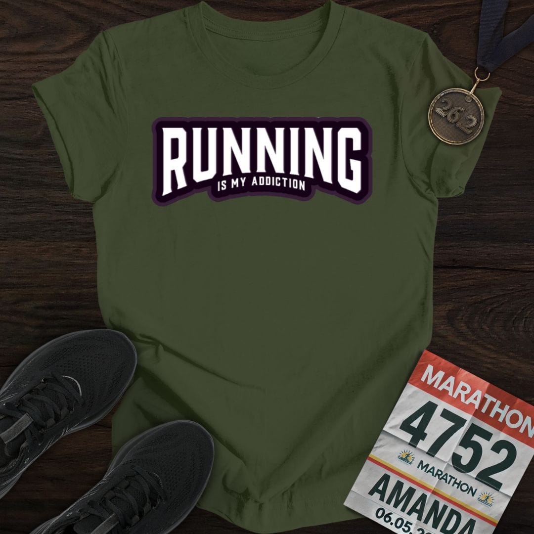 Printify T-Shirt Military Green / S Running is my addiction -2- T-shirt