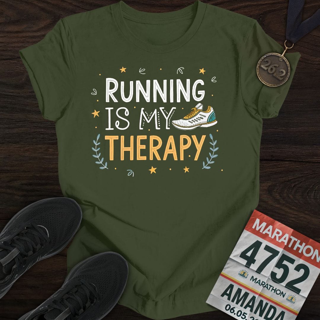 Printify T-Shirt Military Green / S Running is my therapy -2- T-shirt