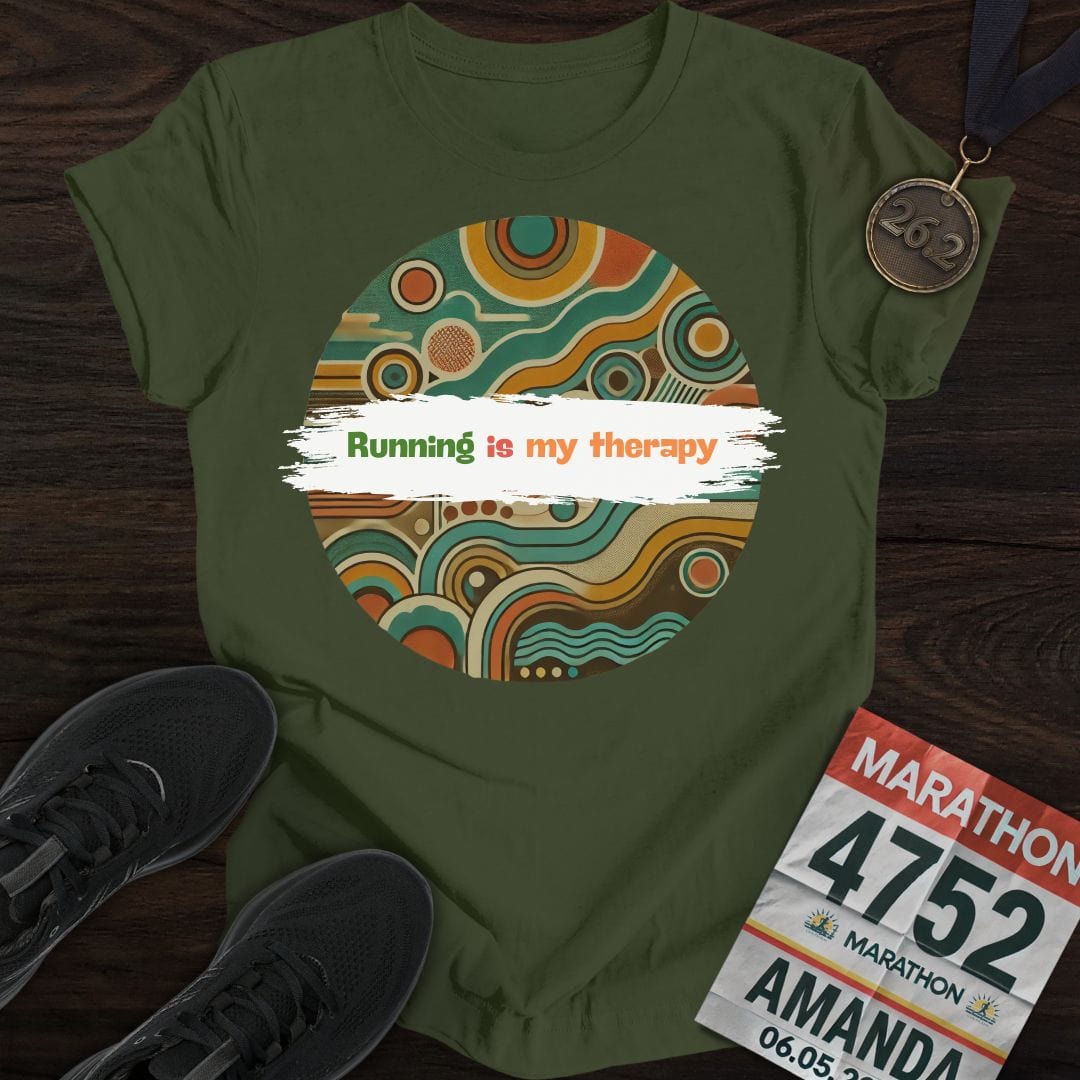 Printify T-Shirt Military Green / S Running is My Therapy T-Shirt