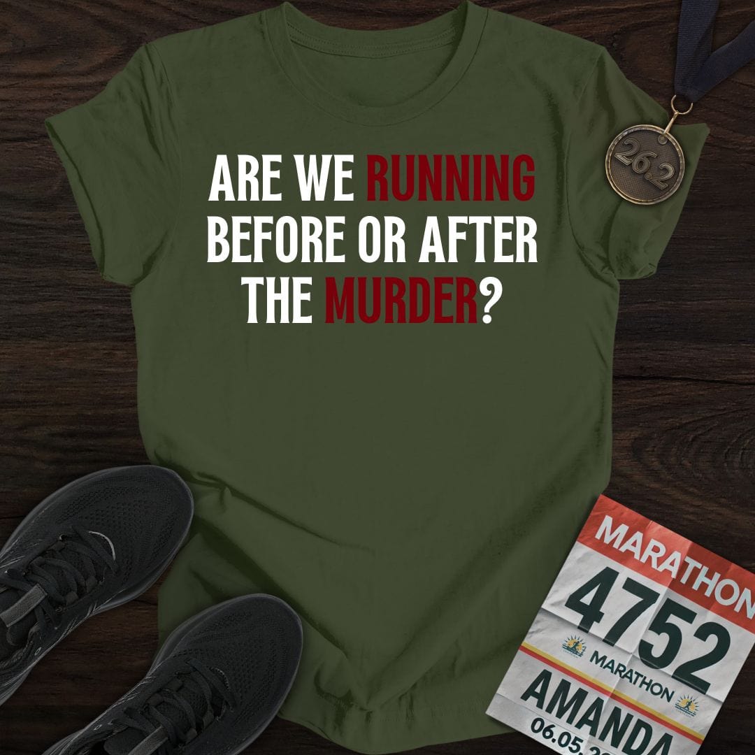 Printify T-Shirt Military Green / S Running Through the Crime T-shirt