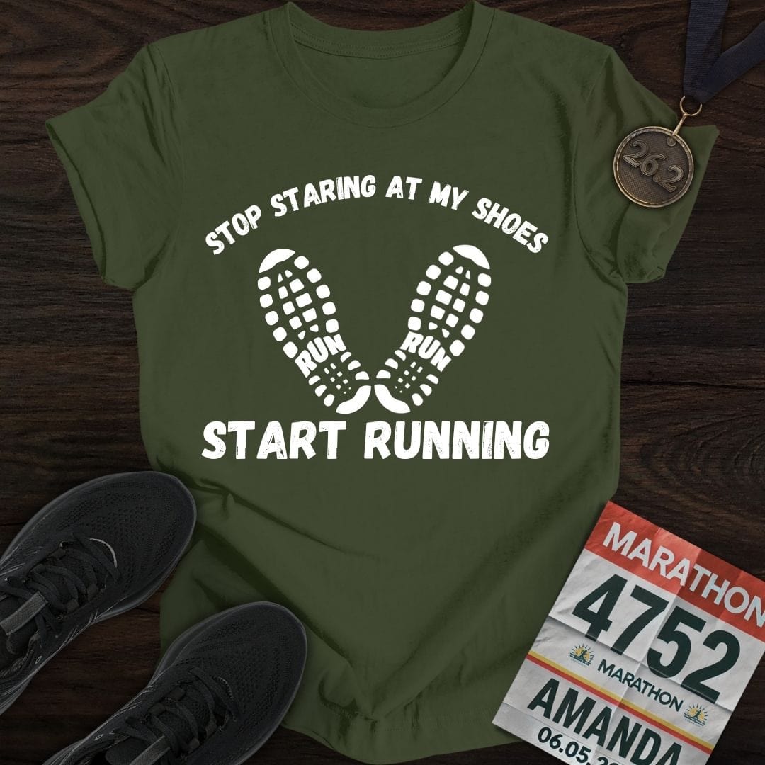 Printify T-Shirt Military Green / S Stop Staring At My Shoes T-shirt