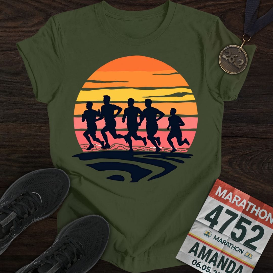 Printify T-Shirt Military Green / S Sunset Strides T-shirt