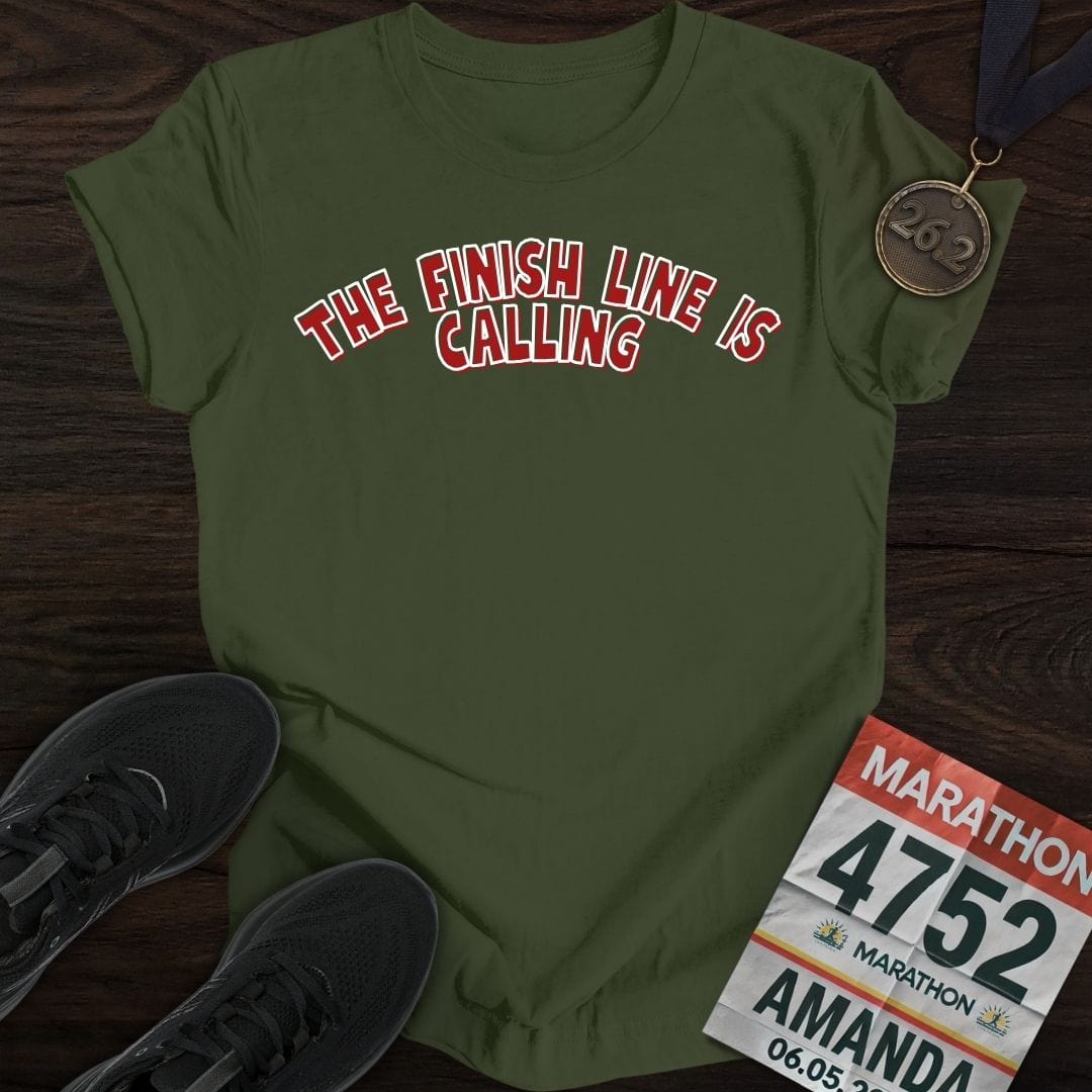 Printify T-Shirt Military Green / S The Finish Line Is Calling! T-shirt