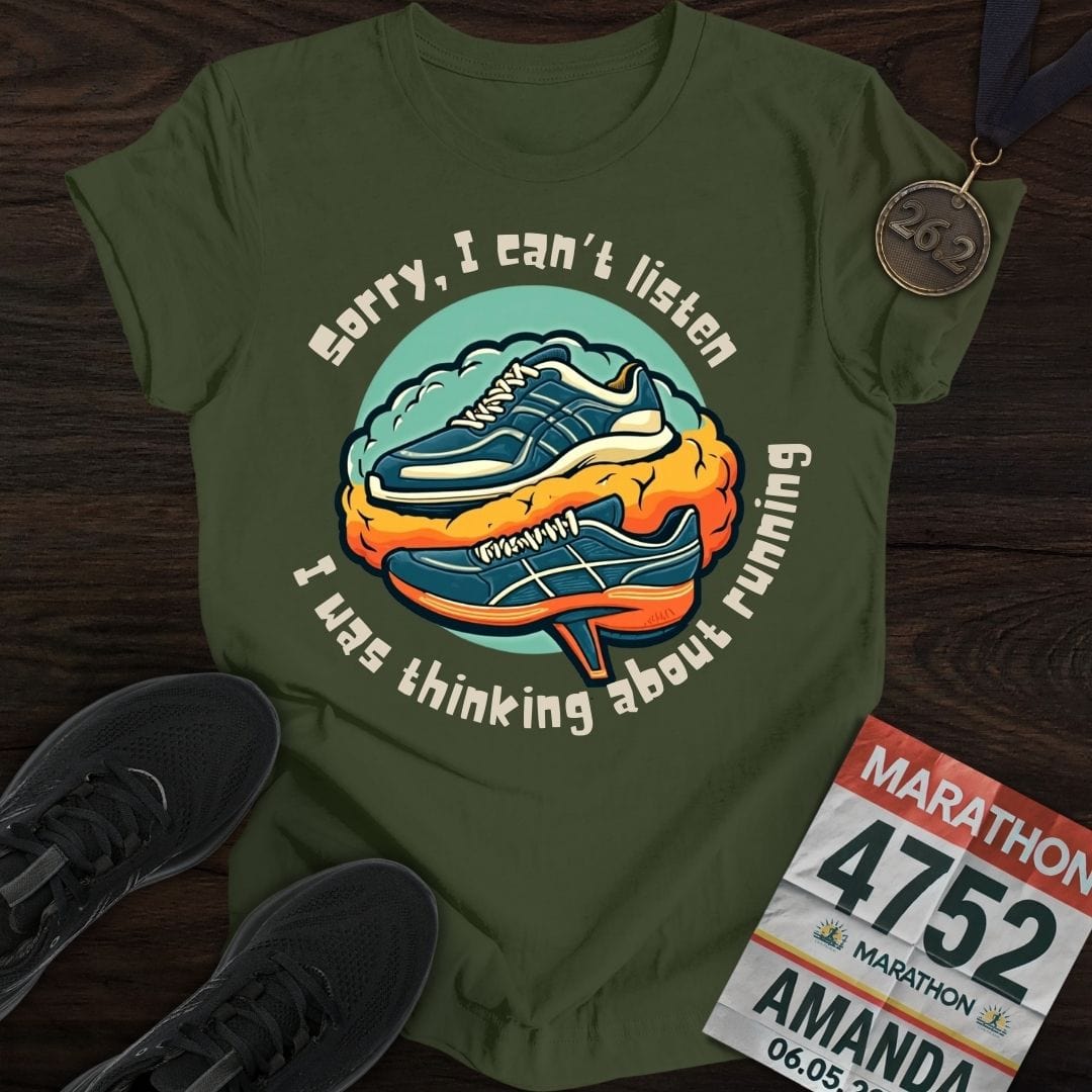 Printify T-Shirt Military Green / S Thinking About Running T-shirt