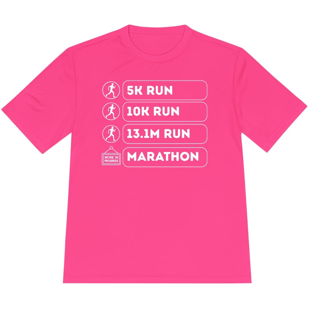 Printify T-Shirt Neon Pink / XS Marathon: In Progress T-Shirt / Pro