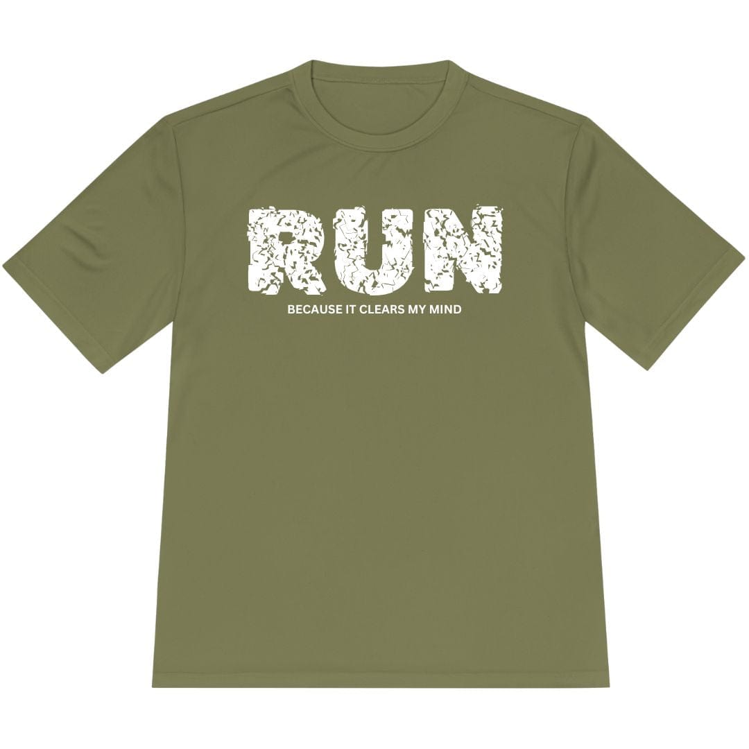 Printify T-Shirt Olive Drab Green / XS Run Because It Clears My Mind! T-Shirt / Pro