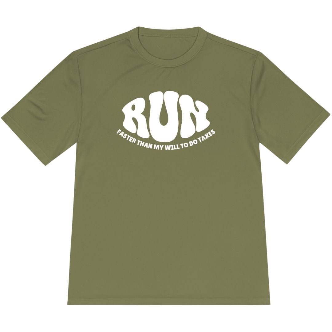 Printify T-Shirt Olive Drab Green / XS Run: Faster than my will to do taxes T-Shirt / Pro
