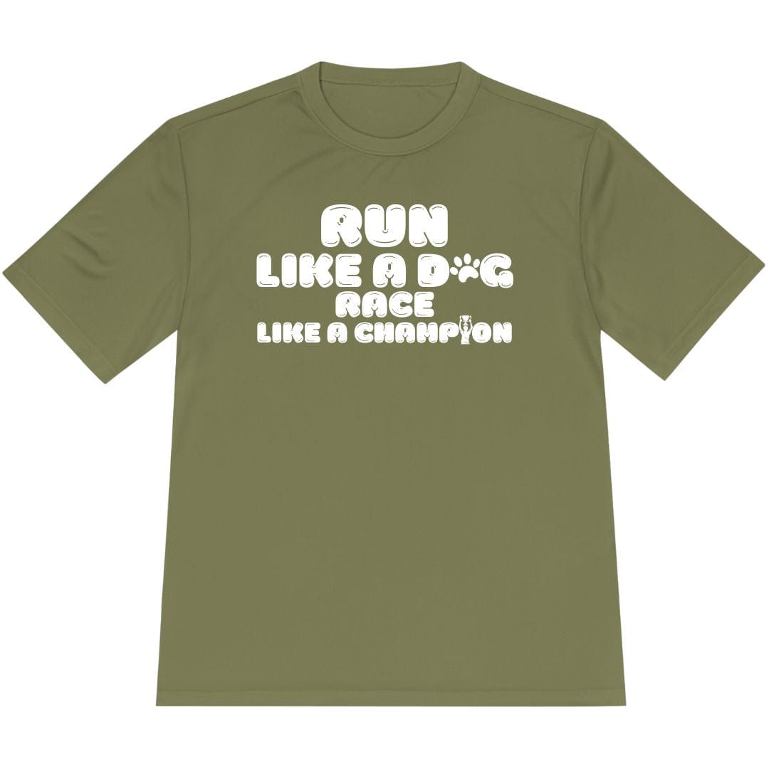 Printify T-Shirt Olive Drab Green / XS Run Like a Dog, Race Like a Champion T-shirt / Pro