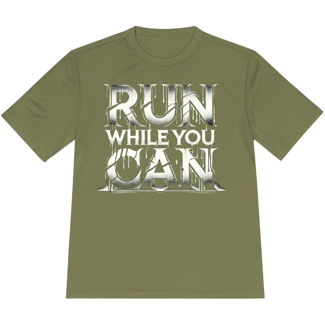 Printify T-Shirt Olive Drab Green / XS Run While You Can T-Shirt / Pro