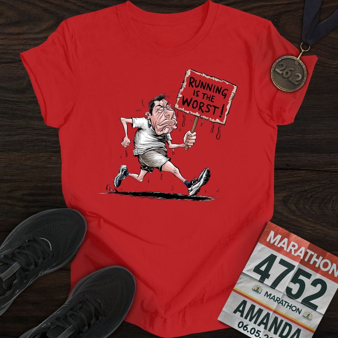 Printify T-Shirt Red / S Running is the worst! T-Shirt