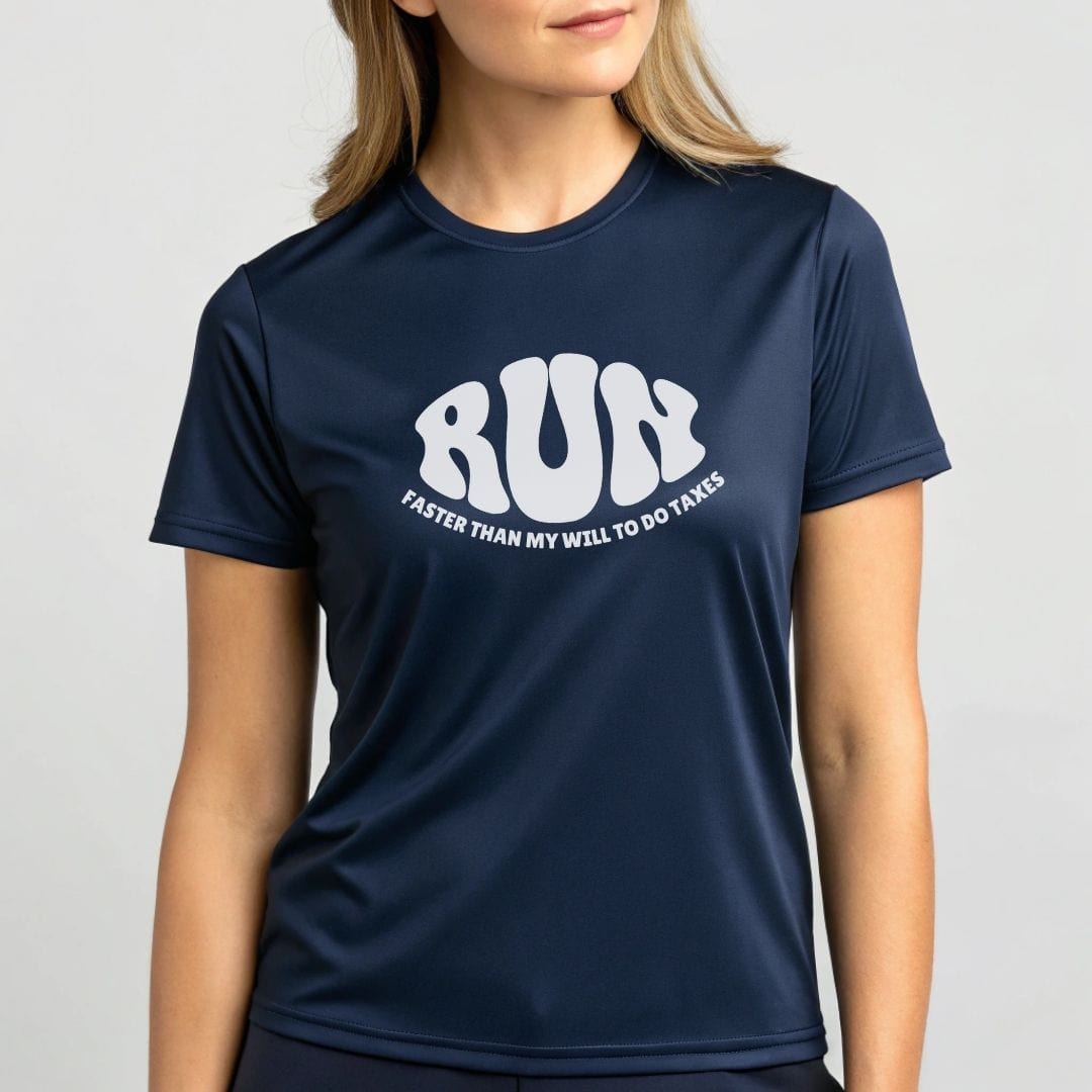 Printify T-Shirt Run: Faster than my will to do taxes T-Shirt / Pro