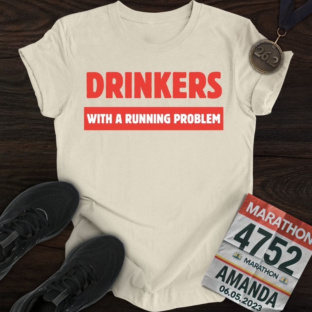 Printify T-Shirt Sand / S Drinkers With A Running Problem T-Shirt