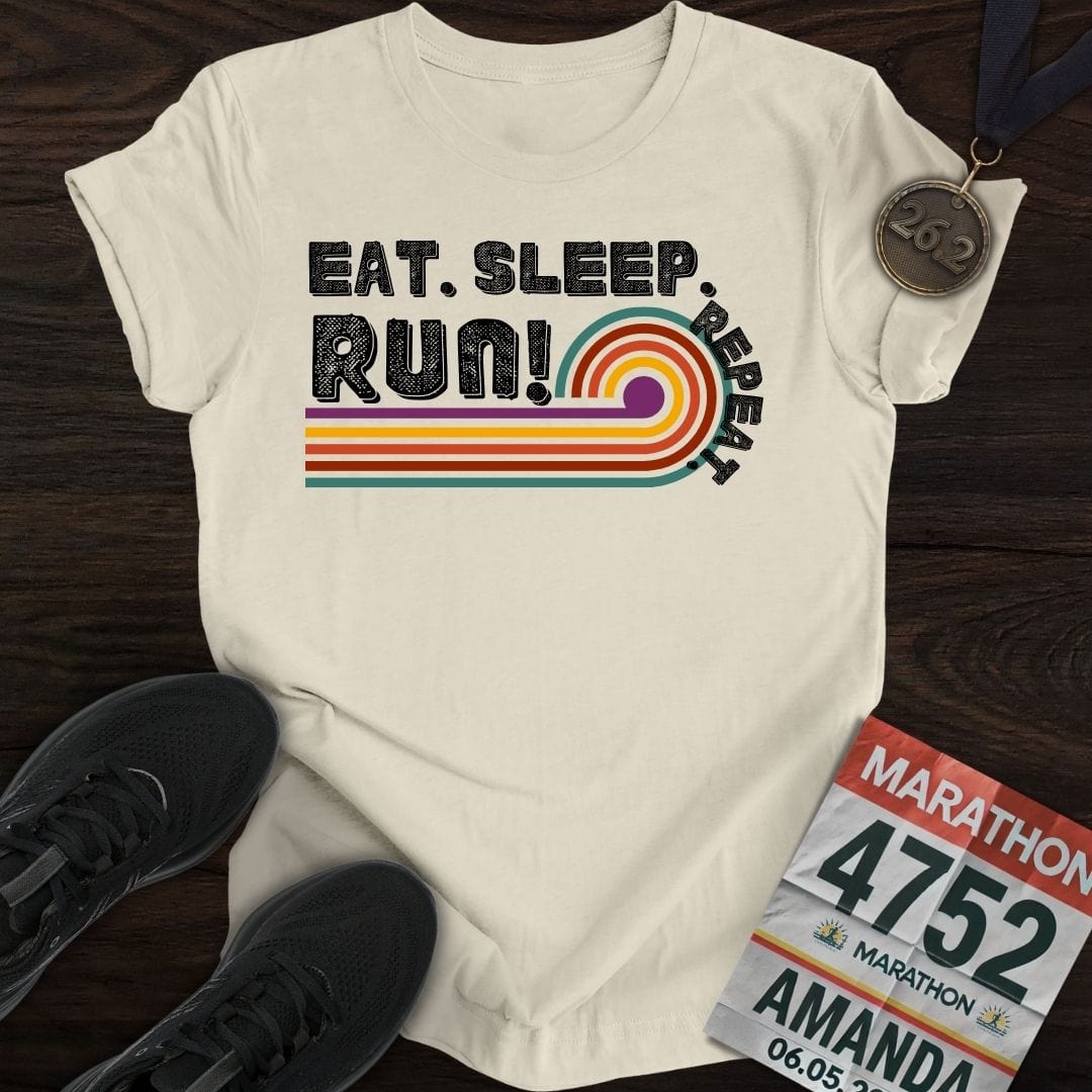 Printify T-Shirt Sand / S Eat Sleep Run Repeat Retro T-shirt