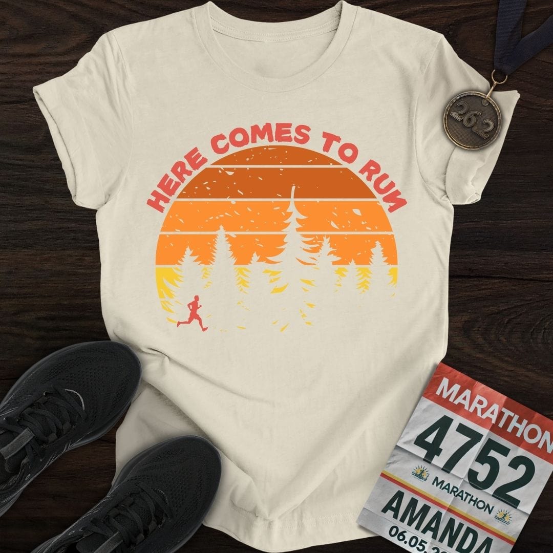 Printify T-Shirt Sand / S Here Comes To Run T-Shirt