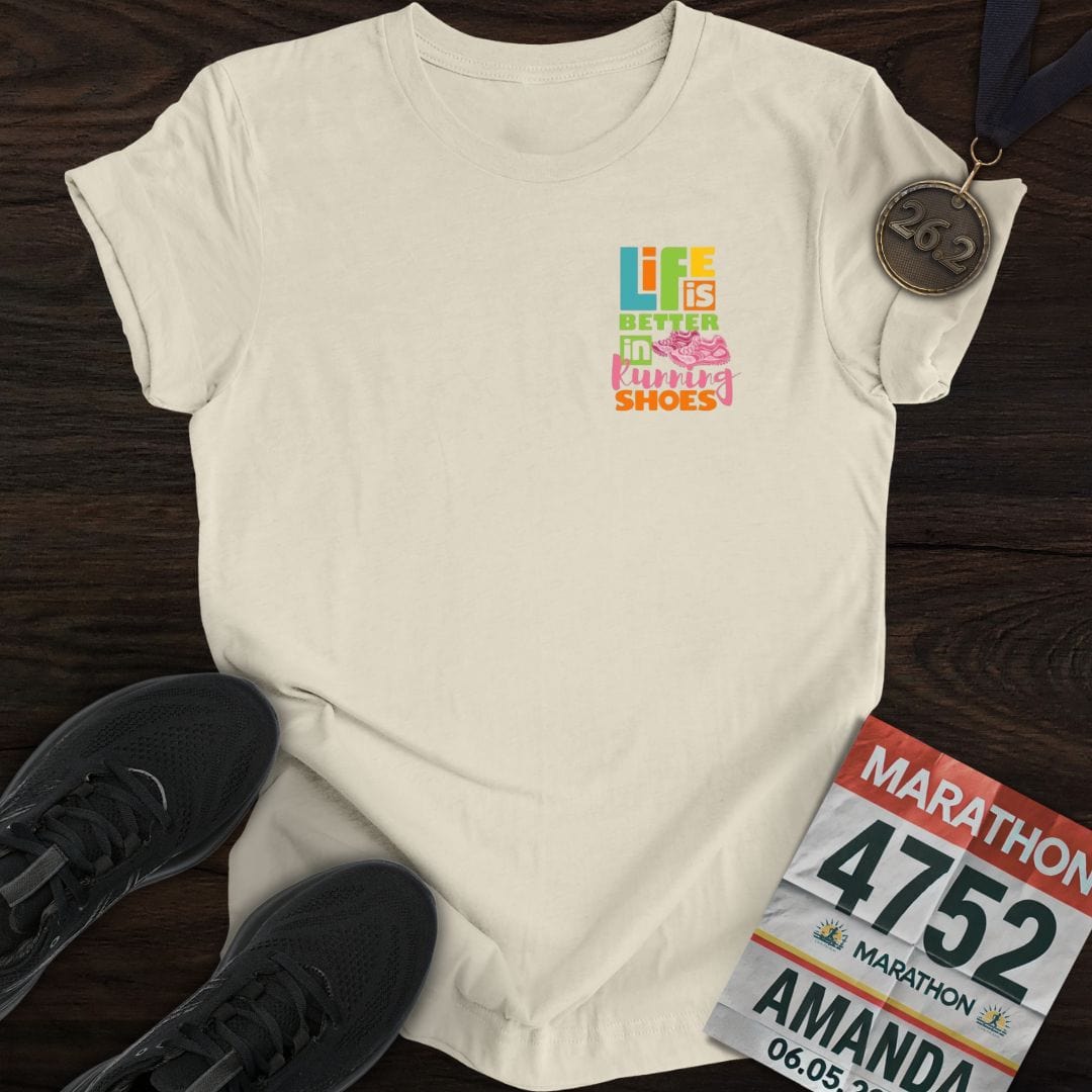 Printify T-Shirt Sand / S Life Is Better In Running Shoes T-shirt