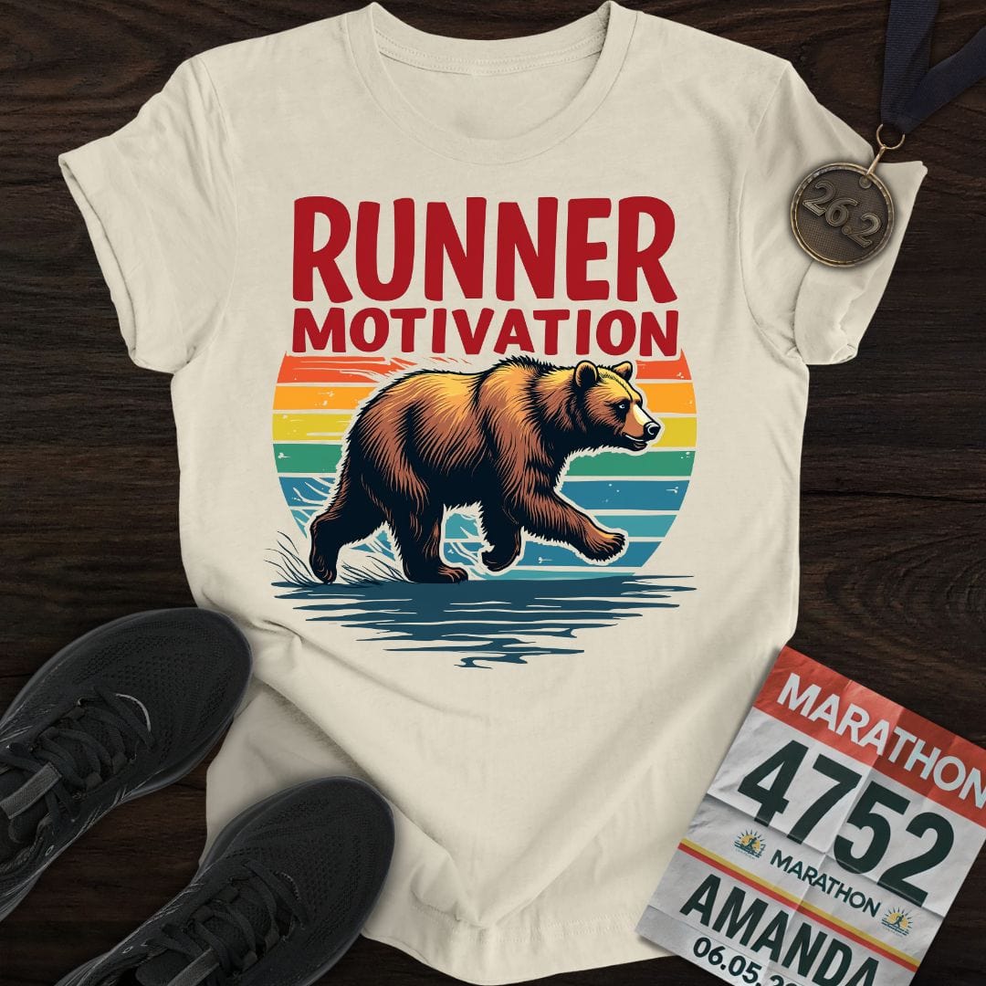 Printify T-Shirt Sand / S Runner Bear Motivation T-shirt