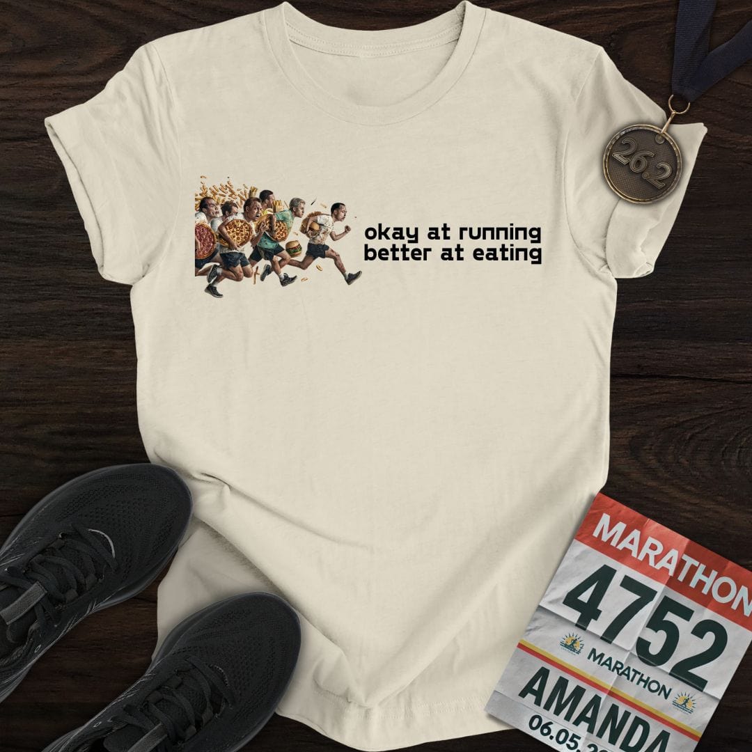 Printify T-Shirt Sand / S Running And Eating Two T-Shirt