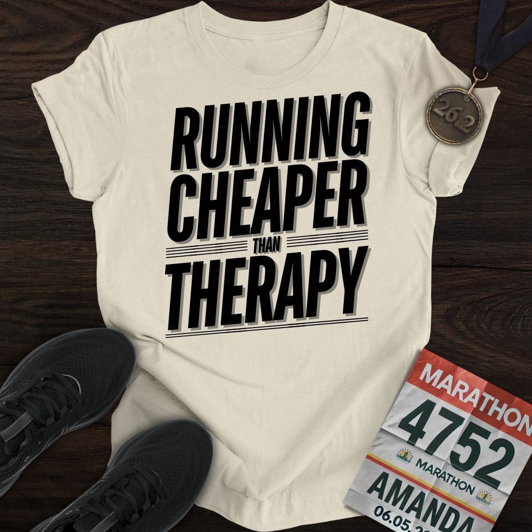 Printify T-Shirt Sand / S Running Cheaper Than Therapy T-Shirt