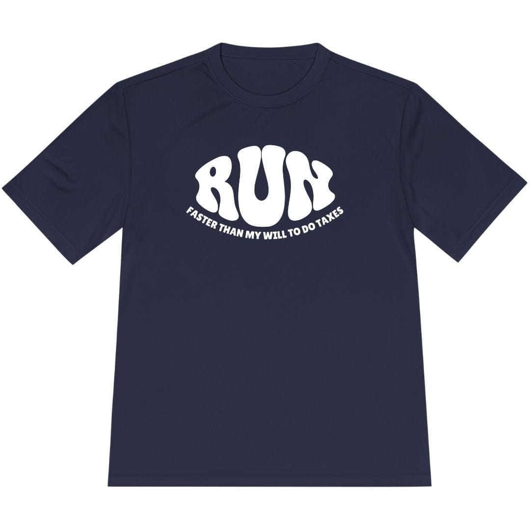 Printify T-Shirt True Navy / XS Run: Faster than my will to do taxes T-Shirt / Pro