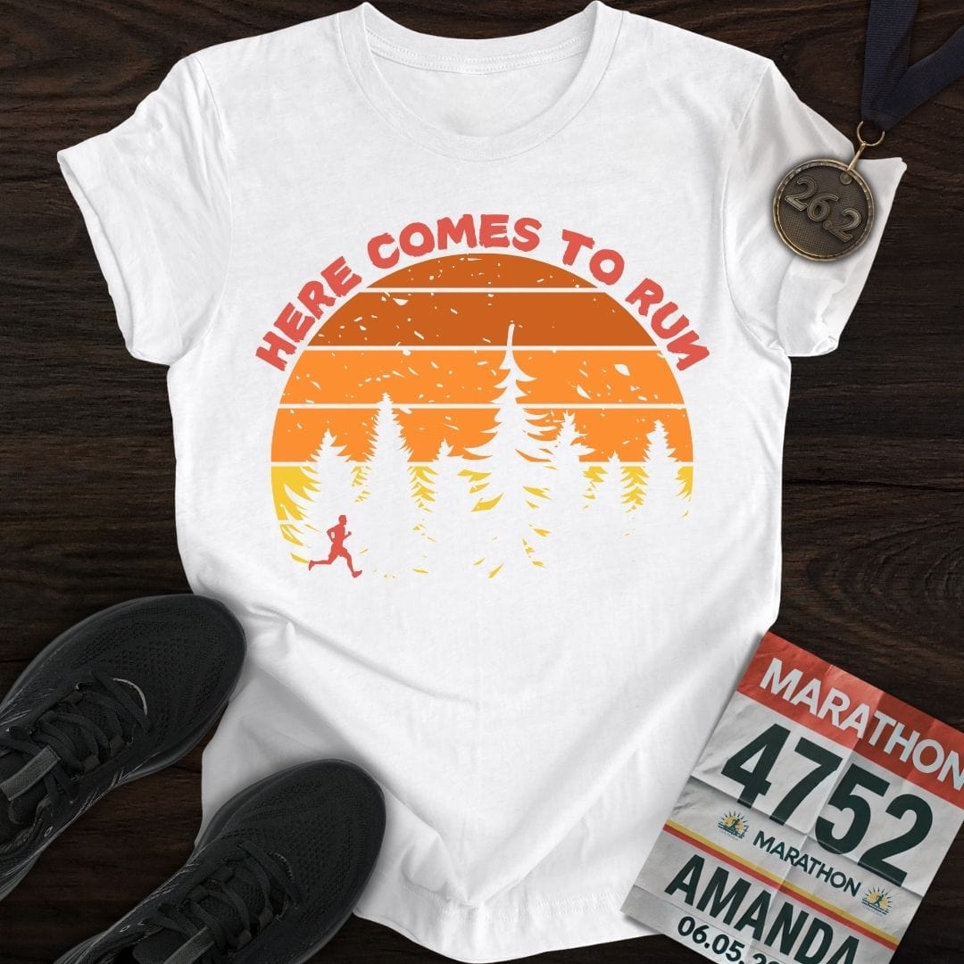 Printify T-Shirt White / S Here Comes To Run T-Shirt