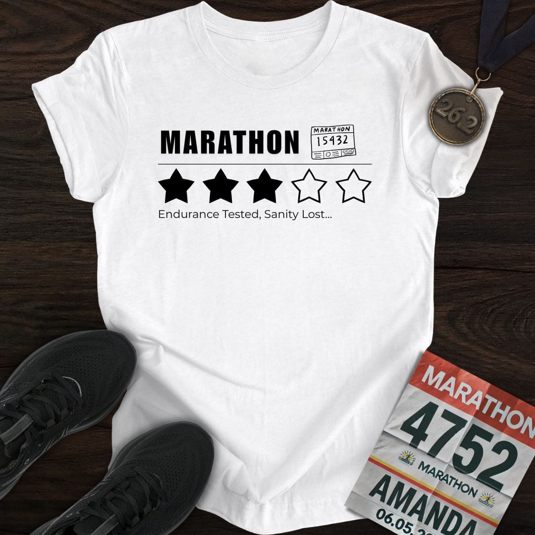 Printify T-Shirt White / S Marathon: Endurance Tested, Sanity Lost T-shirt