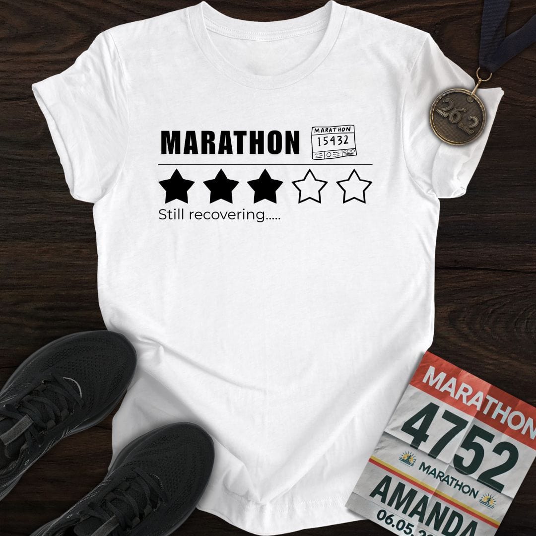Printify T-Shirt White / S Marathon Score: Still Recovering T-shirt