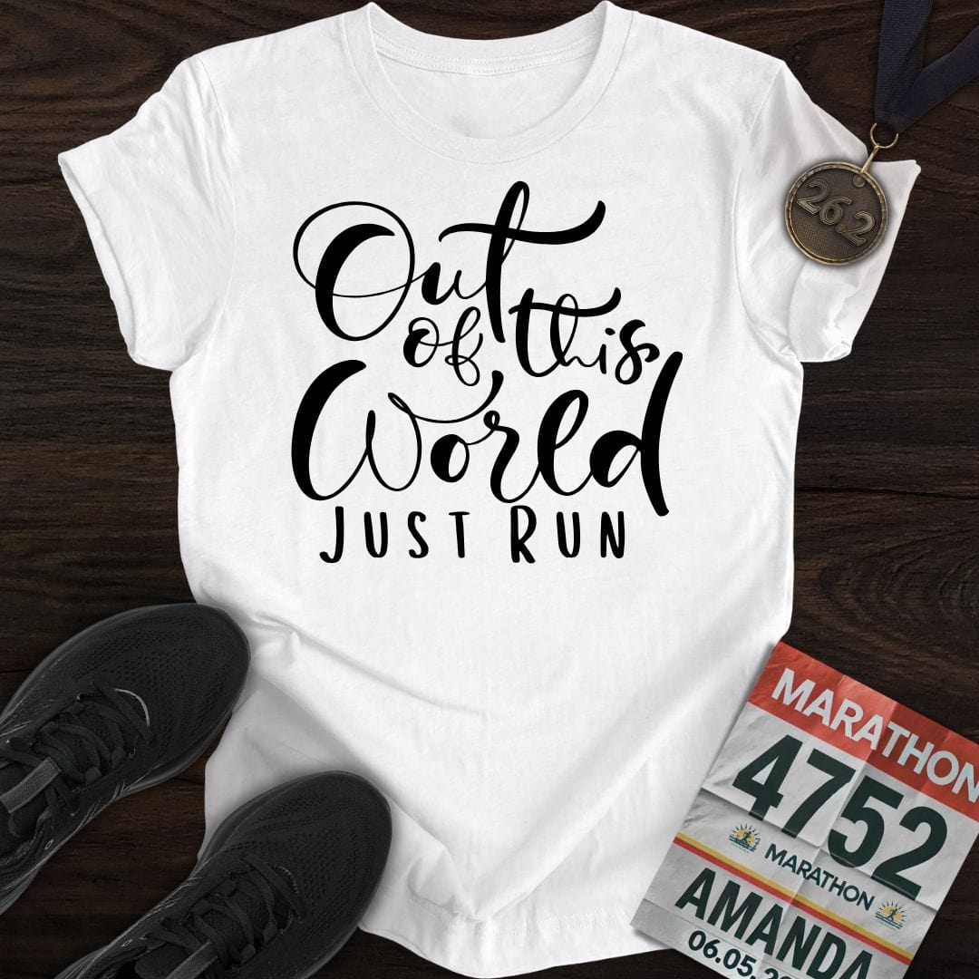 Printify T-Shirt White / S Out of This World, Just Run T-shirt