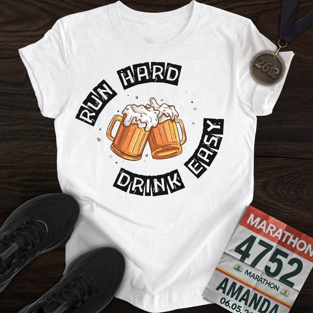 Printify T-Shirt White / S Run Hard Drink Easy
