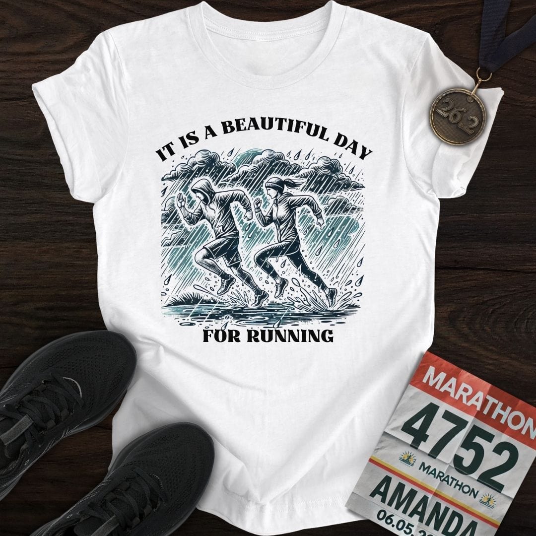 Printify T-Shirt White / S Run Rainy Day T-Shirt