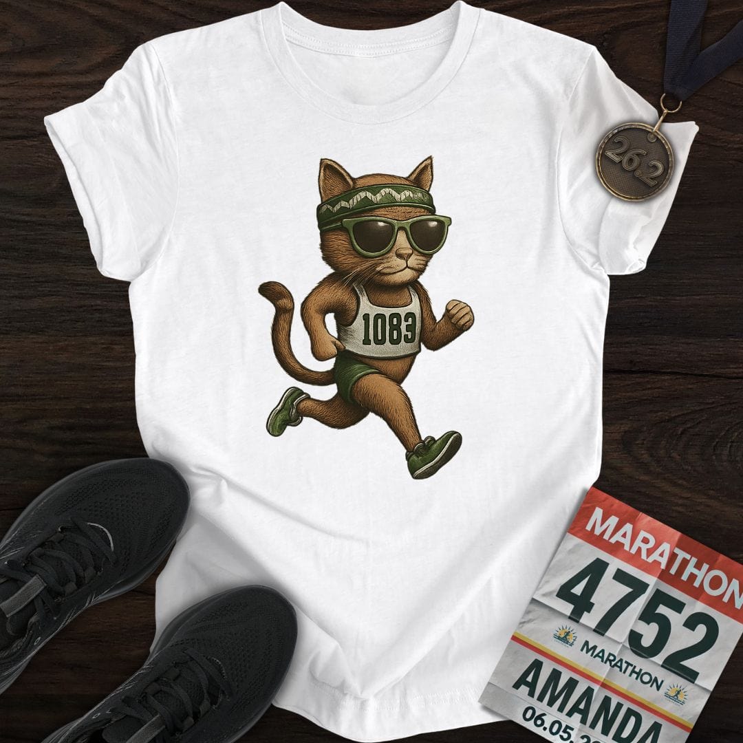 Printify T-Shirt White / S Runner Cat T-Shirt