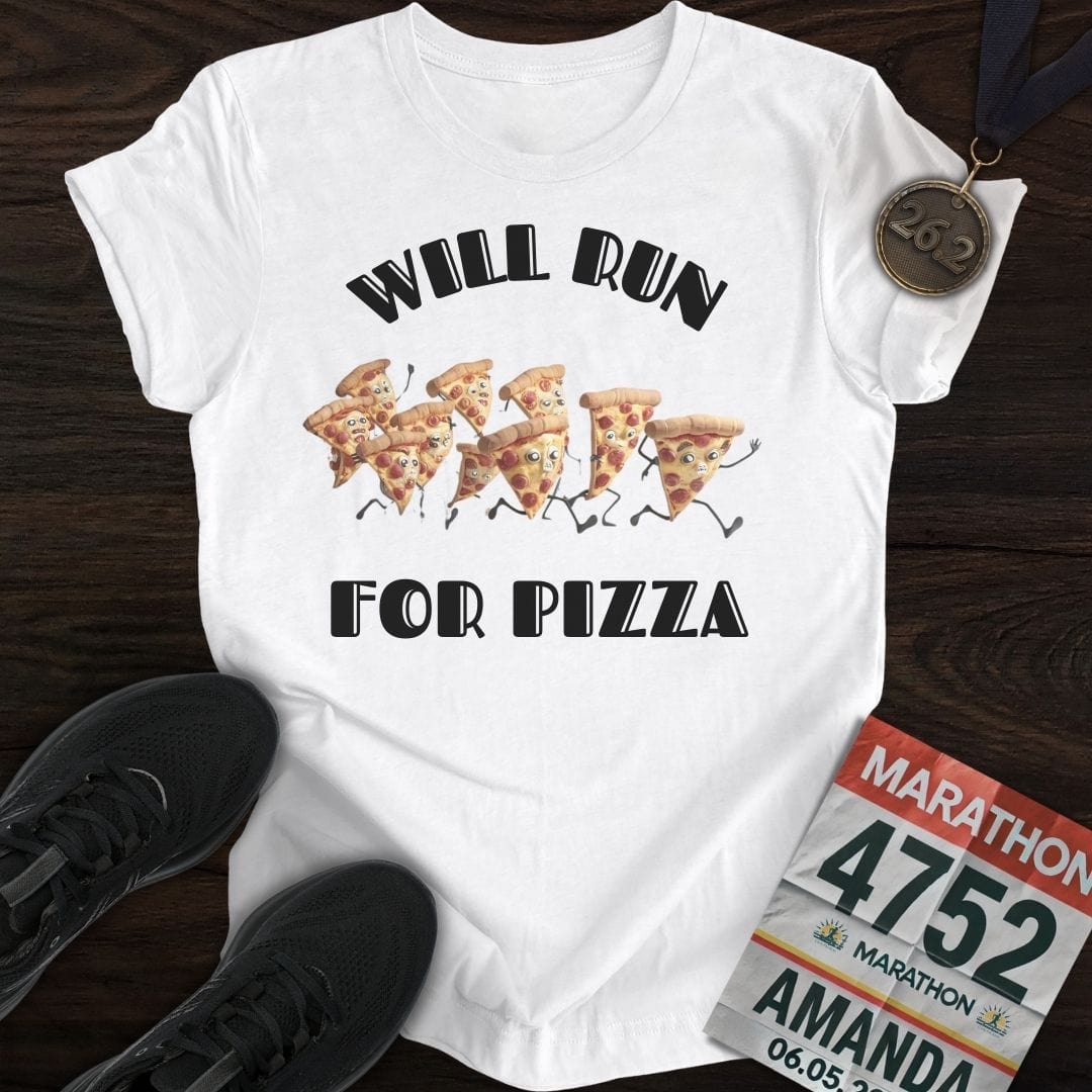 Printify T-Shirt White / S Will Run For Pizza T-Shirt