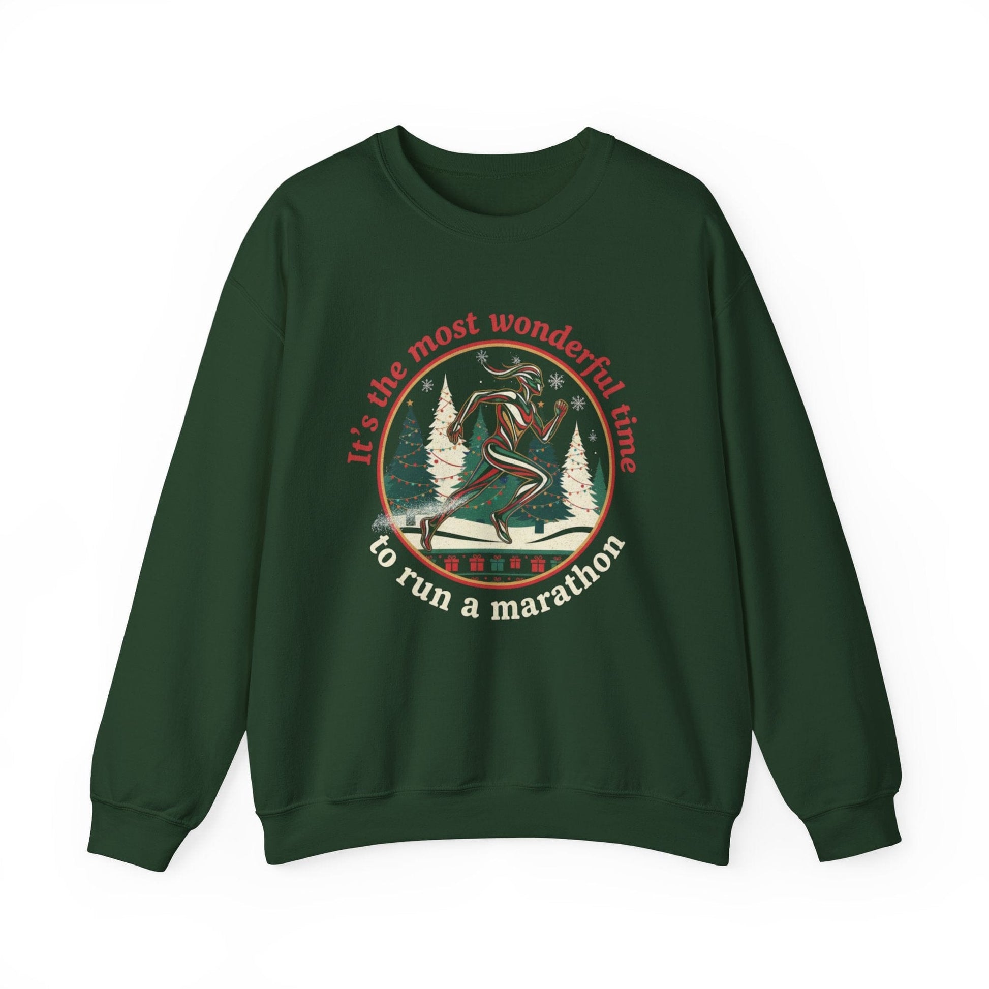 Printify Sweatshirt Forest Green / S Wonderful Time To Run A Marathon Sweatshirt (Woman)