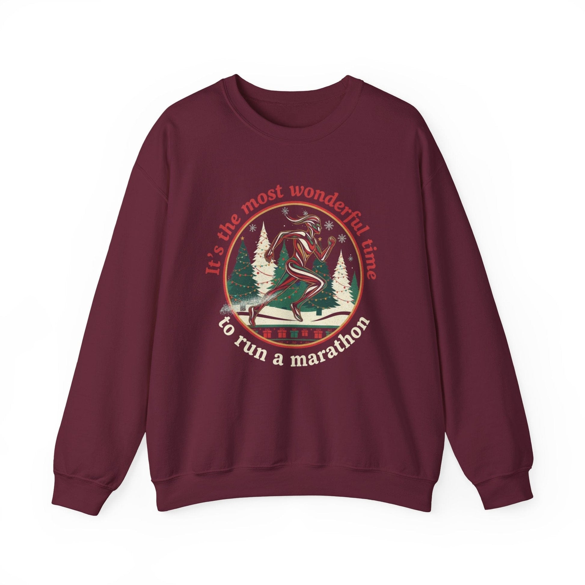 Printify Sweatshirt Maroon / S Wonderful Time To Run A Marathon Sweatshirt (Woman)