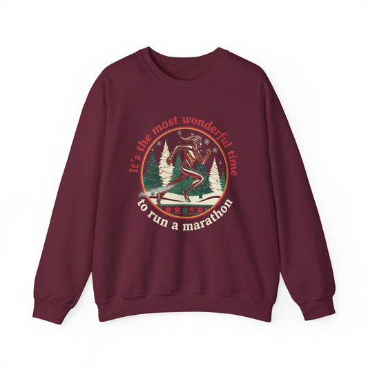 Printify Sweatshirt Maroon / S Wonderful Time To Run A Marathon Sweatshirt (Woman)